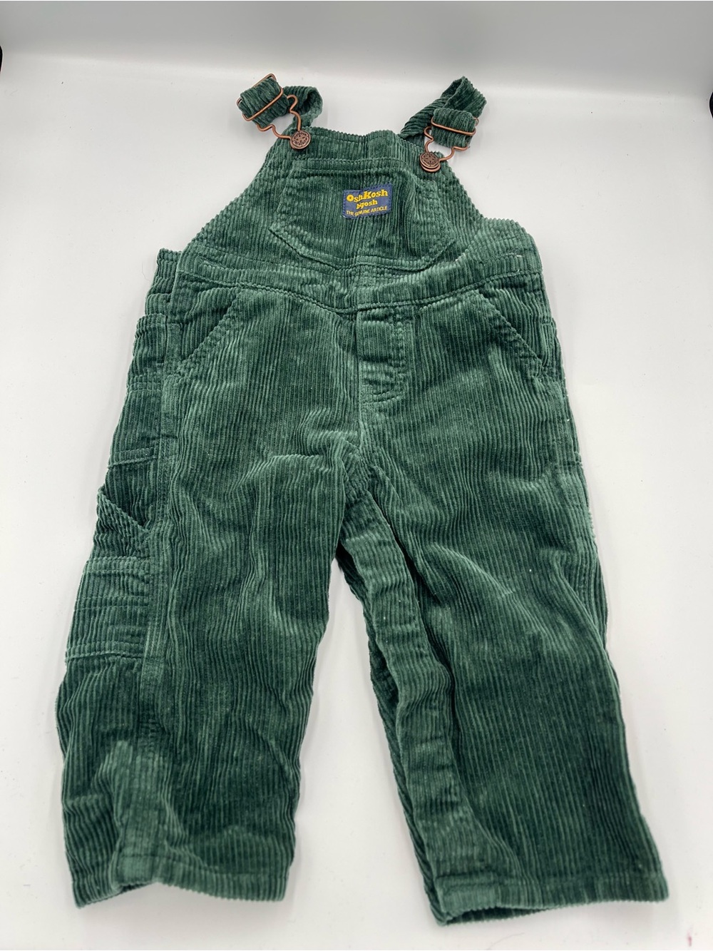 Vintage OshKosh B’gosh 12M Green Corduroy Bib Overalls Vestbak Baby Toddler 90s